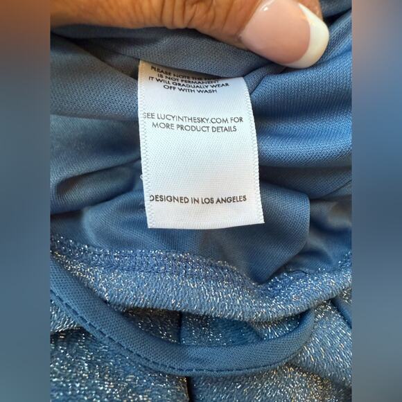 Lucy in the Sky Dusty Blue Glitter Ruched Bodycon Mini Dress Size Medium - Picture 7 of 8